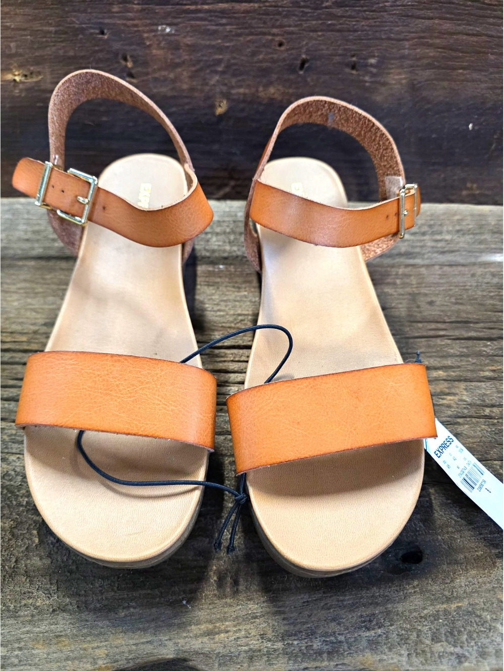 Express Womens Brown Solid Wedge Sandals Adjustable Ankle Strap Buckle US 8